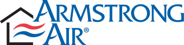 Armstrong Air logo featuring the company name in bold gray letters with a red and blue airflow swoosh design.